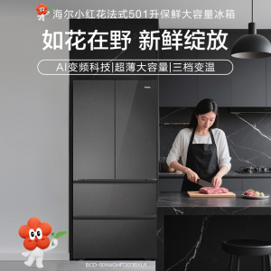 小红花系列海尔(Haier)501升多门法式冰箱 专业超薄 全域净化彩晶玻璃面板 BCD-501WGHFDEDBXU1
