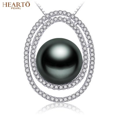 海瞳送925银链大溪地黑珍珠吊坠深海之瞳正圆海水珍珠项链吊坠珍珠11-12mm黑色系（细微瑕）