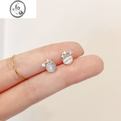 JiMi气质猫眼石蚊香盘耳夹无耳洞女小众轻奢高级感简约小巧精致冷淡风