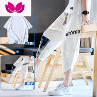 七斓夏季亚麻七分裤男短裤薄款宽松萝卜裤中国风潮牌棉麻休闲裤7分裤