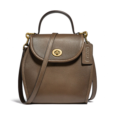 蔻驰COACH奢侈品女士新款专柜款皮革弧线顶部手提单肩斜挎包小号咖绿色128B4QS0卡其棕色