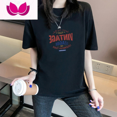 七斓黑色复古欧货短袖字母t恤女2023年夏季新款宽松显瘦别致上衣ins潮