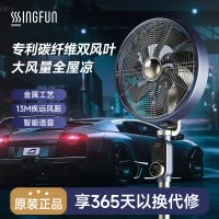 先锋(SINGFUN)智能语音直流电风扇12档调速碳纤维双风叶复古金属大风力落地复古扇DLD-M9