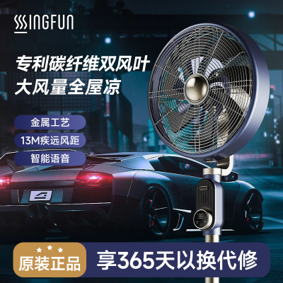先锋(SINGFUN)智能语音直流电风扇12档调速碳纤维双风叶复古金属大风力落地复古扇DLD-M9