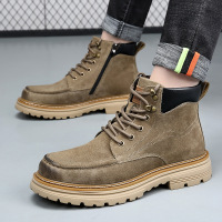 复古厚底马丁靴男鞋真皮冬季加绒保暖工装靴男士外穿潮款拉链靴子