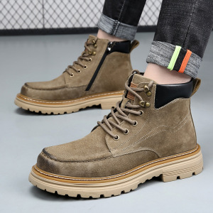 复古厚底马丁靴男鞋真皮冬季加绒保暖工装靴男士外穿潮款拉链靴子