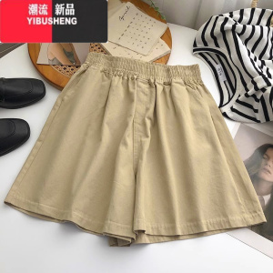 YIBUSHENG美式chic港风阔腿工装短裤女季韩版百搭宽松松紧高腰运动休闲裤