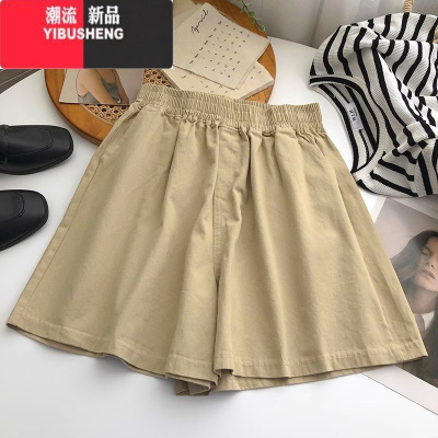 YIBUSHENG美式chic港风阔腿工装短裤女季韩版百搭宽松松紧高腰运动休闲裤