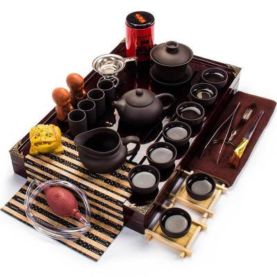 系客舟精品茶具茶壶套装紫砂功夫茶具带茶盘整套商务礼品款5-黑色紫砂小幽兰套装