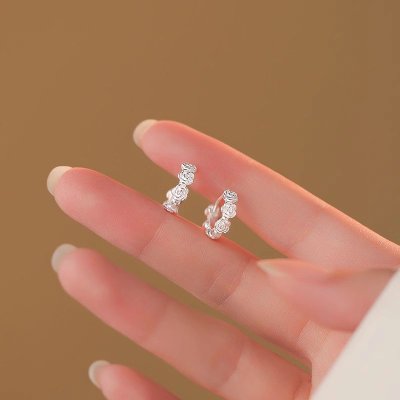 s925银针玫瑰花耳扣女森系甜美简约耳环小众设计感时尚百搭耳饰送女朋友老婆情人节七夕生日礼物