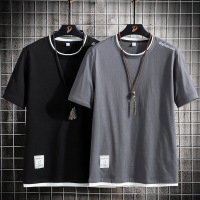 男士短袖T恤夏季新款韩版刺绣圆领纯棉半袖体恤潮牌上衣男装