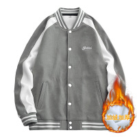 秋冬季加绒棒球服男装韩版潮牌字母刺绣立领夹克开衫排扣外套厂家