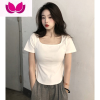 七斓夏季2023新款轻熟风修身显瘦短款T恤女装白色打底衫短袖辣妹上衣