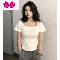 七斓夏季2023新款轻熟风修身显瘦短款T恤女装白色打底衫短袖辣妹上衣