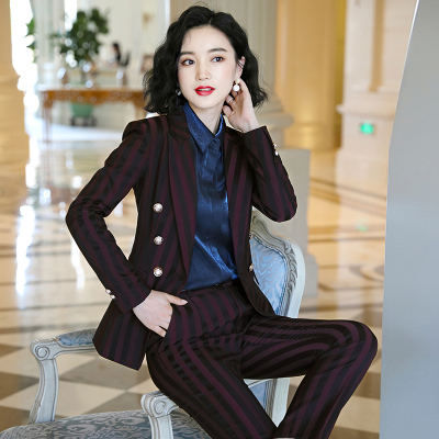 岚心云条纹西装职业套装女气质商务小香风时尚外套教师面试小西服OL套装