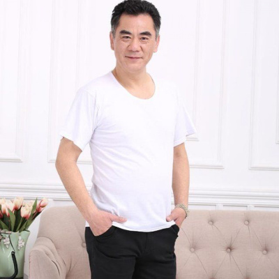 中老年背心男士老头衫纯棉夏季内穿圆领大码宽松汗衫薄款爸爸短袖