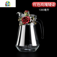 欧式珐琅彩水杯花茶杯凉水壶套装耐热水晶玻璃杯女结婚礼盒装 FENGHOU 蓝色玫瑰—高款(1壶6杯)