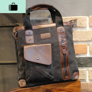 2019新款手提包男帆布休闲男士单肩包斜挎包韩版挎包公文包潮牌NEW LAKE 黑色收藏就送礼品 黑色收藏就送礼品