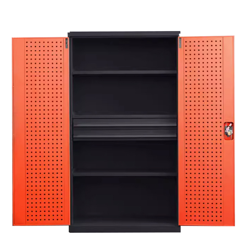 风雷动重型工具柜车间用加厚物件工具储物柜工厂铁皮柜汽修厂零件收纳柜橘色四层二抽带挂板