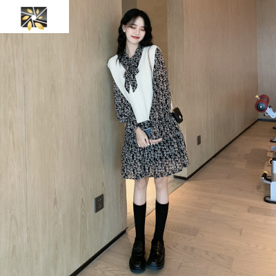 暖青汇轻奢名媛小众气质马甲法式茶歇炸街碎花连衣裙子两件套装女春秋季套装