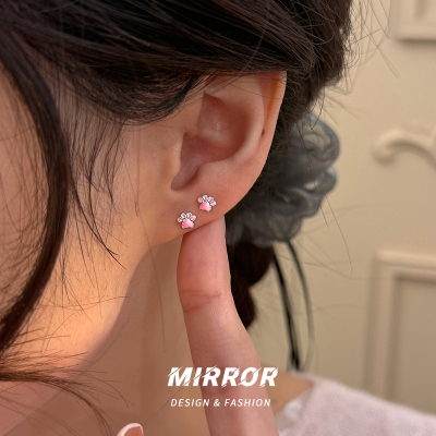 925纯银猫爪耳钉女睡觉不用摘养耳洞耳环耳饰小巧时尚新款送女朋友老婆情人节七夕生日礼物