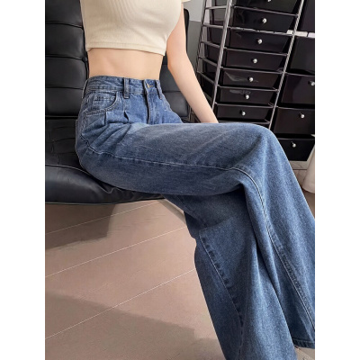 浅色冰丝牛仔裤女夏季薄款高腰垂感宽松阔腿巨好看百搭的直筒裤子