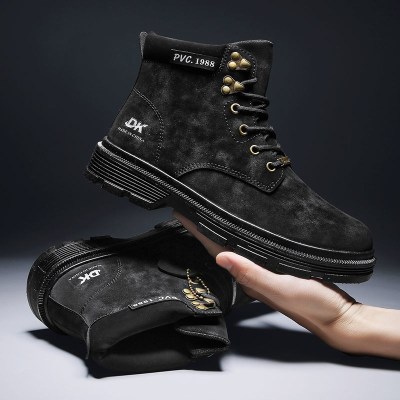 Ideamini鞋子男马丁靴秋季男鞋高帮靴子男潮流冬季男靴英伦风学生黑色潮鞋靴子