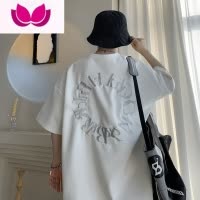 七斓美式短袖t恤男士夏季薄款潮牌冰丝感速干宽松体恤五分袖