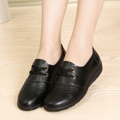芳棋云品牌肯德基工作鞋平底软底防滑女鞋豆豆鞋中餐厅黑皮鞋平跟妈妈鞋单鞋