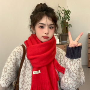 啄木鸟纯色流苏软糯毛绒围巾女秋冬加绒加厚韩版百搭学生保暖围脖