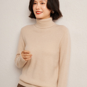 秋冬保暖高领羊绒针织衫女时尚宽松羊毛衫纯色百搭毛衣打底