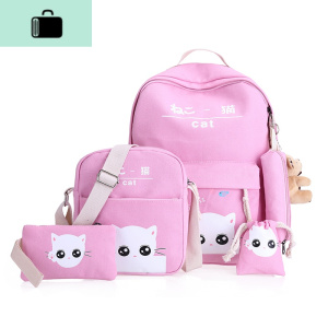 新款卡通印花帆布双肩包女小学生书包 大容量男女生背包1-3-6年级NEW LAKE