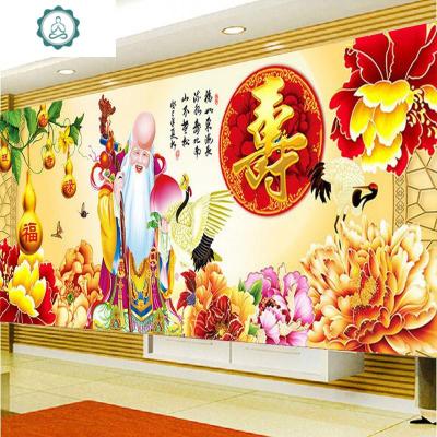 钻石画祝寿点钻十字绣寿图新款生日贺寿寿比南山仙鹤寿星客厅满钻封后250*90cm魔方圆钻满钻一整幅全贴背景也贴钻