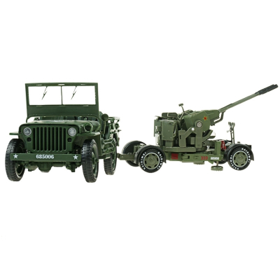 吉普车和90式高射炮合金模型组合套装金属玩具威利斯凯迪威吉普车+高射炮（黄）