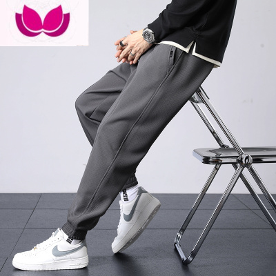 七斓皱华夫格卫裤男士款束脚休闲运动工装锥形九分裤子春季潮牌