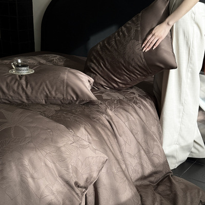 2025春季轻奢100S全棉长绒棉提花四件套纯棉简约花卉床上用品