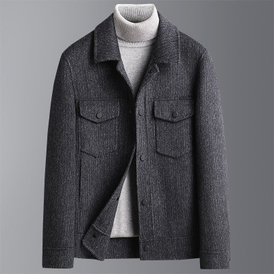 秋冬新款阿尔巴卡羊毛双面呢短款大衣男青年加厚休闲双面羊毛外套