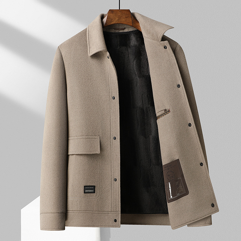100%羊毛秋冬新款双面呢短款大衣金丝绒内胆尼大衣风衣男妮子外套