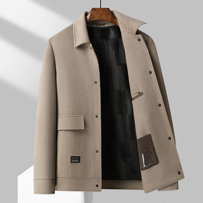 100%羊毛秋冬新款双面呢短款大衣金丝绒内胆尼大衣风衣男妮子外套