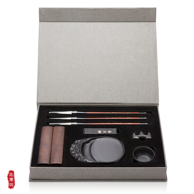 得力(deli)74289文房四宝毛笔书法套装毛笔/墨锭/石砚/笔搁/水碗/镇尺学生练字专业书法毛笔套装礼盒6件套