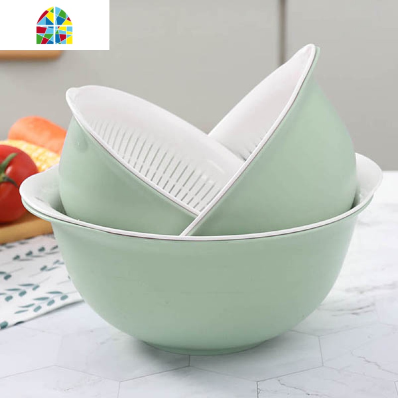 懒角落双层洗菜篮加厚厨房沥水篮子客厅家用水果盘漏盆 FENGHOU 北欧粉[中号]