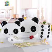 韩式碗碟套装可爱卡通碗盘餐具家用碗具套装碟子陶瓷碗筷勺礼品 FENGHOU 14头粉猪(圆盘) 14件