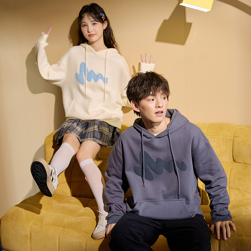 唐狮秋冬季新款情侣卫衣女连帽加绒情侣装圆领宽松外套in潮
