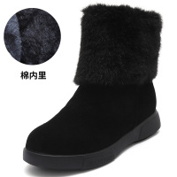 磨砂皮加绒保暖平底雪地靴女靴冬季百搭圆头毛毛靴复古短靴女