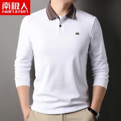 南极人新疆长绒棉高档polo衫男士男装长袖T恤名牌春秋装上衣开叉