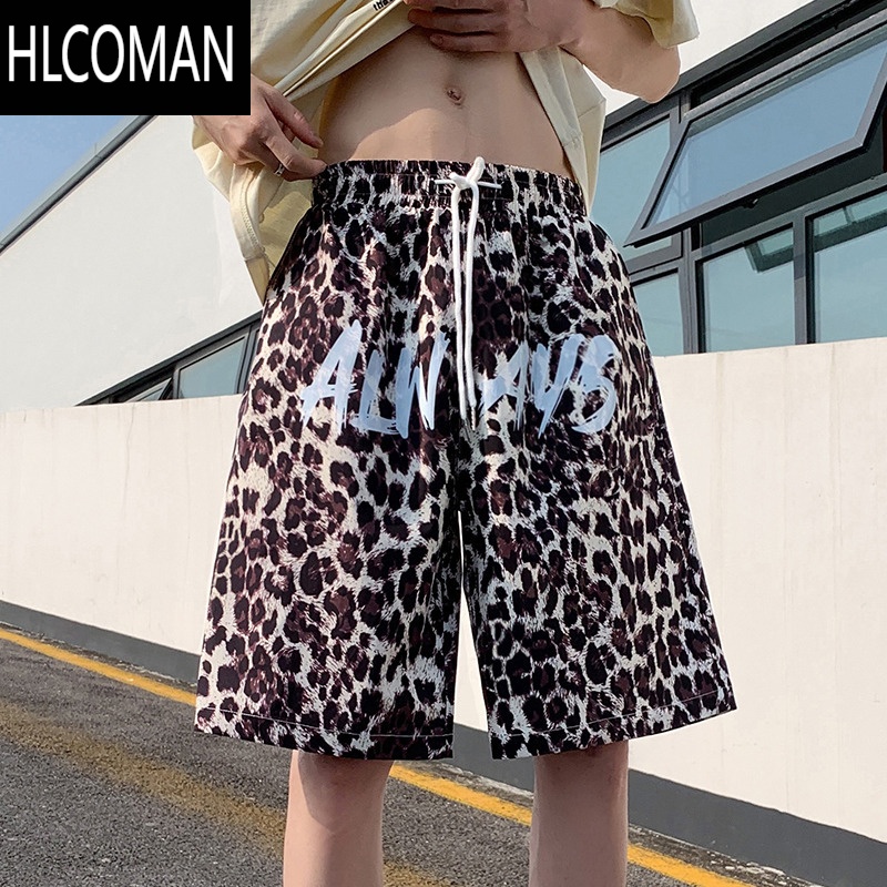 HLCOMAN沙滩裤男夏季薄款速干豹纹运动短裤冰丝篮球美式五分宽松大裤衩潮