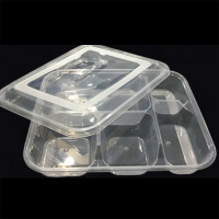 奥德鑫一次性PP餐盒 透明五格快餐盒饭1000mlB款 *150个