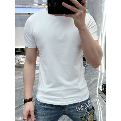 净版白坯修身男士夏季短袖圆领T恤休闲百搭男装丝光棉冰丝面料潮