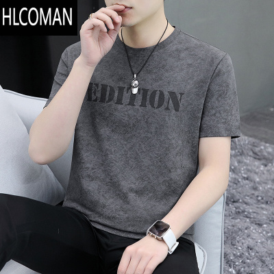 HLCOMAN男式短袖T恤2025夏季高端欧货圆领上衣服复古休闲百搭半袖体恤衫