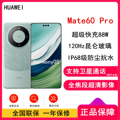 [全新]华为Mate60 Pro 12GB+256GB 雅川青 88W快充 全焦段超清影像 鸿蒙OS 120Hz昆仑玻璃屏 支持卫星通话 全网通手机